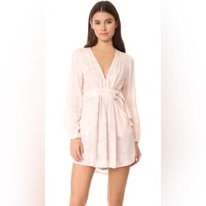 ALC JEZEBEL PLUNGING V NECK MINI DRESS 8 Blush Silk petal textured